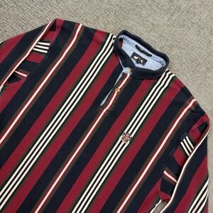 Vintage Woods & Gray Polo Shirt Men's Large Long Sleeve Vertical Striped Logo
